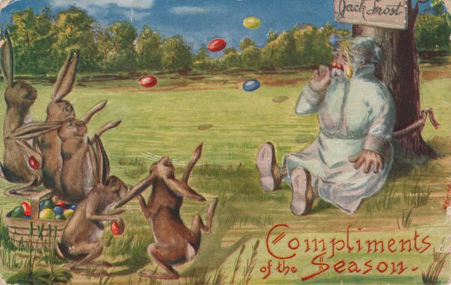 And here we see a bunch of rabbits terrorizing some geriatric guy. Remember, kids: don't let the Easter bunny near Grandpa! :P